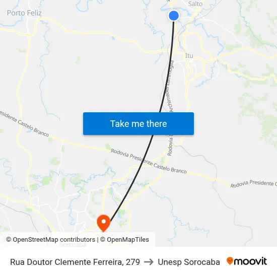 Rua Doutor Clemente Ferreira, 279 to Unesp Sorocaba map