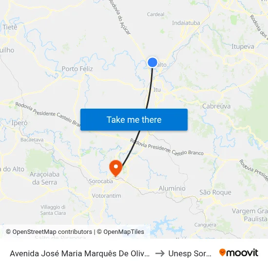 Avenida José Maria Marquês De Oliveira, 275-329 to Unesp Sorocaba map