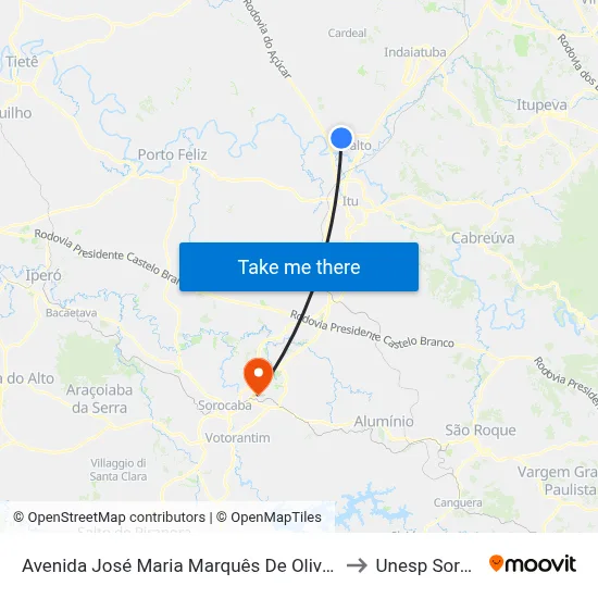 Avenida José Maria Marquês De Oliveira, 361-405 to Unesp Sorocaba map