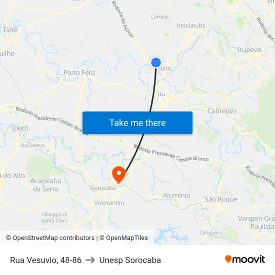 Rua Vesuvio, 48-86 to Unesp Sorocaba map