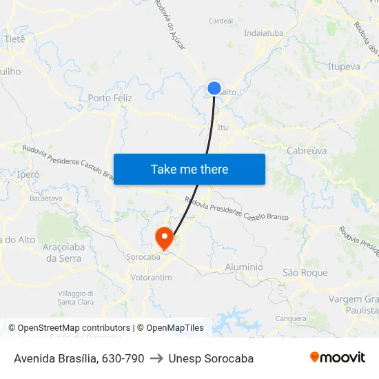 Avenida Brasília, 630-790 to Unesp Sorocaba map