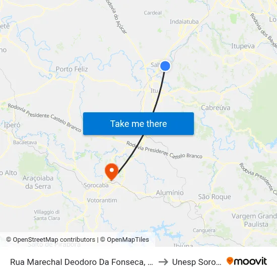 Rua Marechal Deodoro Da Fonseca, 3070-3104 to Unesp Sorocaba map