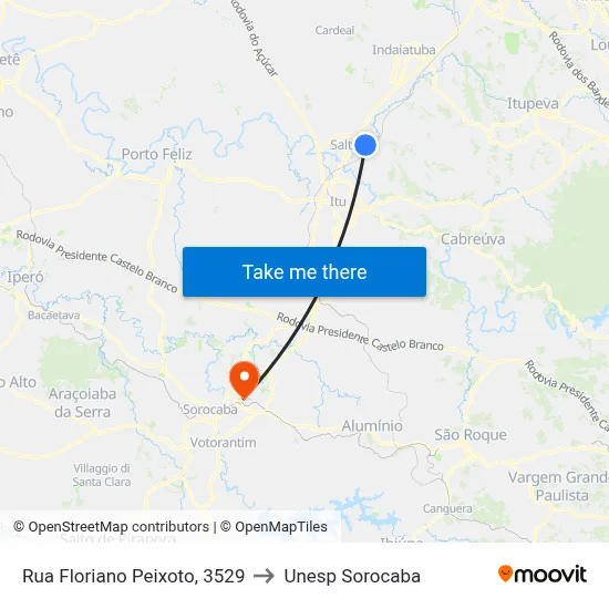 Rua Floriano Peixoto, 3529 to Unesp Sorocaba map