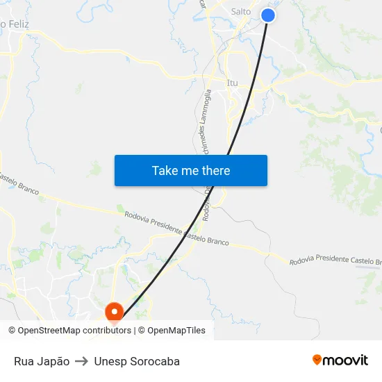 Rua Japão to Unesp Sorocaba map