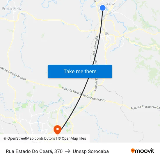 Rua Estado Do Ceará, 370 to Unesp Sorocaba map