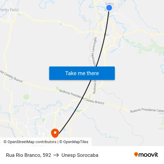 Rua Rio Branco, 592 to Unesp Sorocaba map