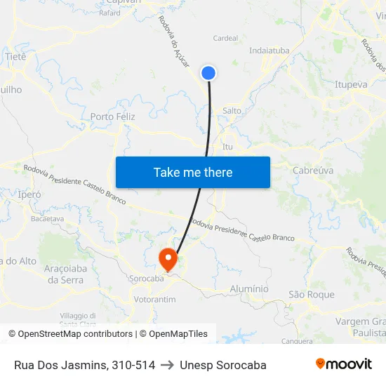 Rua Dos Jasmins, 310-514 to Unesp Sorocaba map