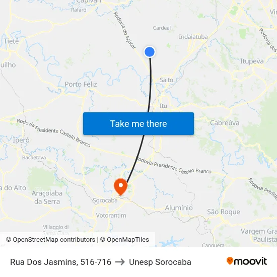 Rua Dos Jasmins, 516-716 to Unesp Sorocaba map