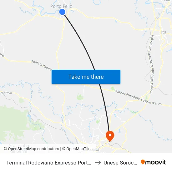 Terminal Rodoviário Expresso Porto Feliz to Unesp Sorocaba map