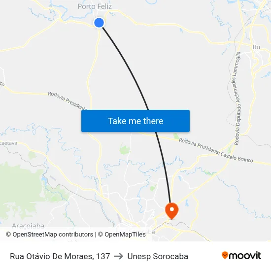 Rua Otávio De Moraes, 137 to Unesp Sorocaba map