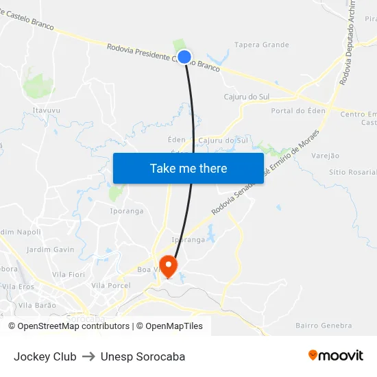 Jockey Club to Unesp Sorocaba map