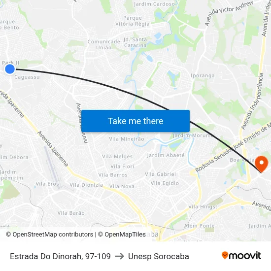Estrada Do Dinorah, 97-109 to Unesp Sorocaba map