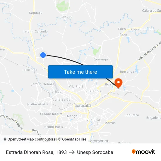 Estrada Dinorah Rosa, 1893 to Unesp Sorocaba map