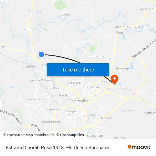 Estrada Dinorah Rosa 1913 to Unesp Sorocaba map