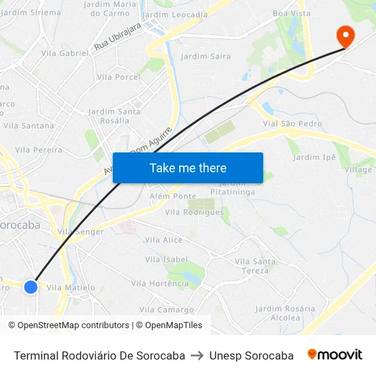 Terminal Rodoviário De Sorocaba to Unesp Sorocaba map