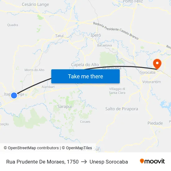 Rua Prudente De Moraes, 1750 to Unesp Sorocaba map