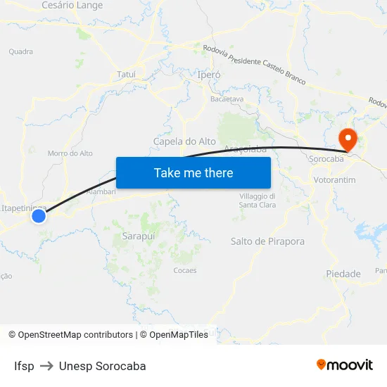 Ifsp to Unesp Sorocaba map