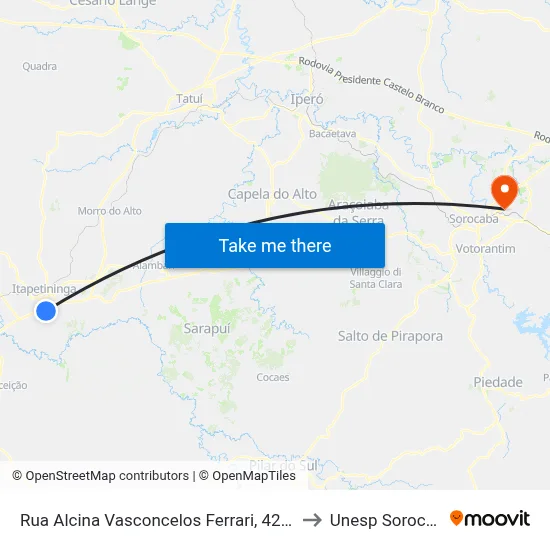 Rua Alcina Vasconcelos Ferrari, 420-488 to Unesp Sorocaba map