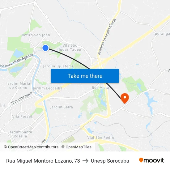 Rua Miguel Montoro Lozano, 73 to Unesp Sorocaba map