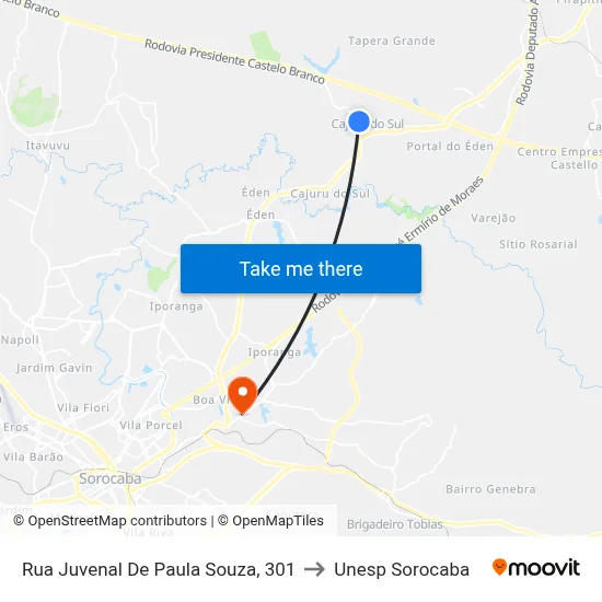 Rua Juvenal De Paula Souza, 301 to Unesp Sorocaba map