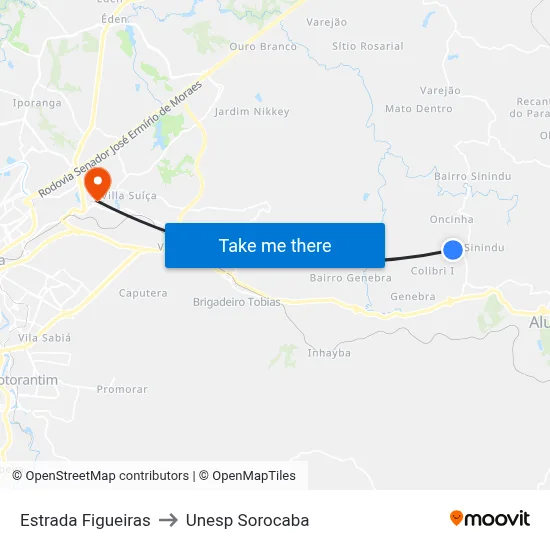 Estrada Figueiras to Unesp Sorocaba map