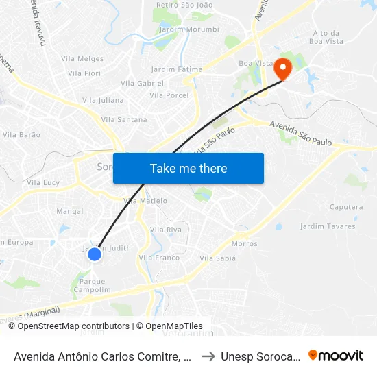 Avenida Antônio Carlos Comitre, 381 to Unesp Sorocaba map