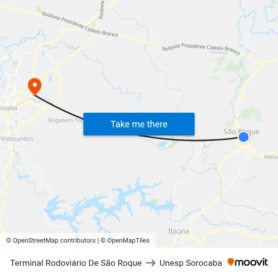 Terminal Rodoviário De São Roque to Unesp Sorocaba map