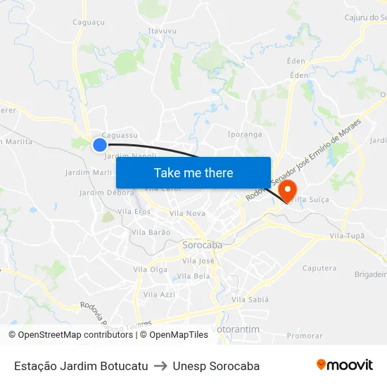 Estação Jardim Botucatu to Unesp Sorocaba map