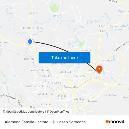 Alameda Família Jacinto to Unesp Sorocaba map