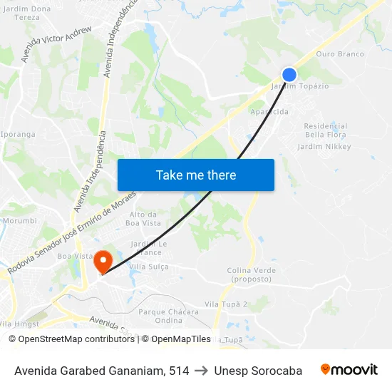 Avenida Garabed Gananiam, 514 to Unesp Sorocaba map
