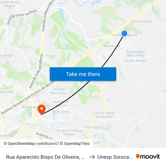 Rua Aparecido Bispo De Oliveira, S/N to Unesp Sorocaba map