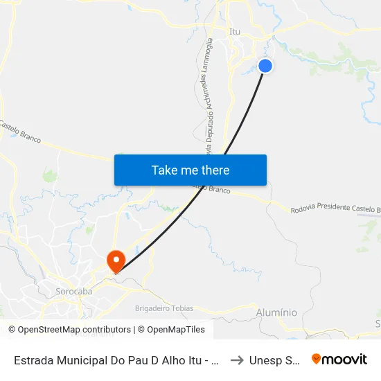 Estrada Municipal Do Pau D Alho Itu - São Paulo 13305 Brasil to Unesp Sorocaba map
