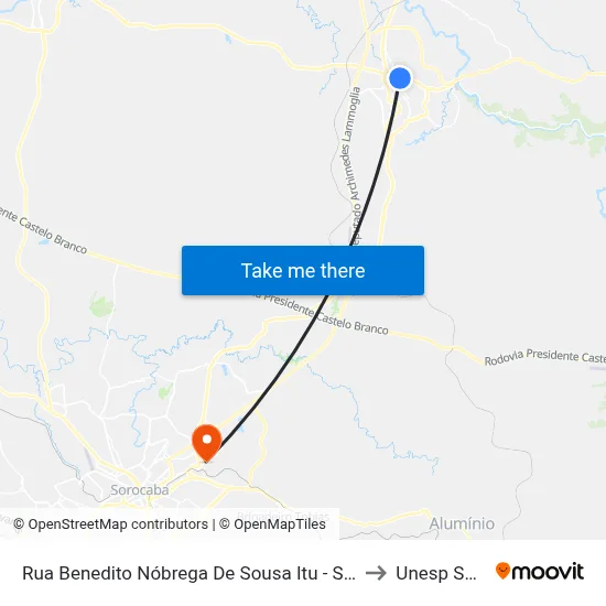 Rua Benedito Nóbrega De Sousa Itu - São Paulo 13302 Brasil to Unesp Sorocaba map