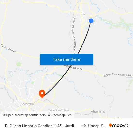 R. Gílson Honório Candiani 145 - Jardim Aeroporto I Itu - SP Brasil to Unesp Sorocaba map