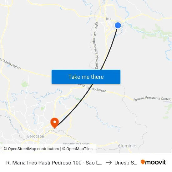 R. Maria Inês Pasti Pedroso 100 - São Luiz Itu - SP 13304-274 Brasil to Unesp Sorocaba map