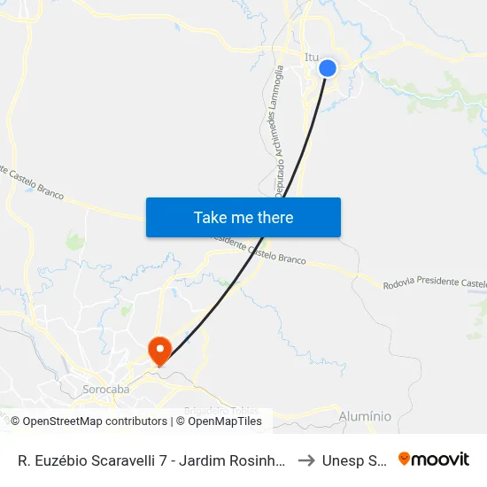 R. Euzébio Scaravelli 7 - Jardim Rosinha Itu - SP 13304-050 Brasil to Unesp Sorocaba map