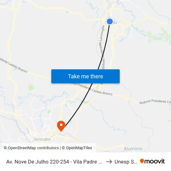 Av. Nove De Julho 220-254 - Vila Padre Bento Itu - SP 13313-001 Brasil to Unesp Sorocaba map