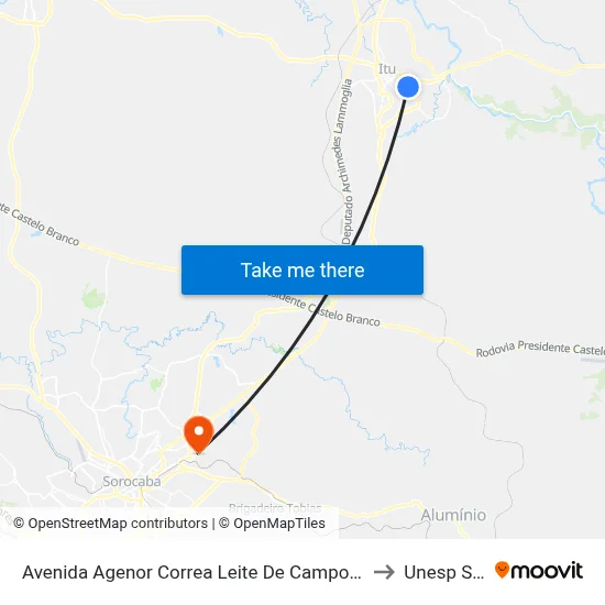Avenida Agenor Correa Leite De Campos Itu - São Paulo 13303 Brasil to Unesp Sorocaba map
