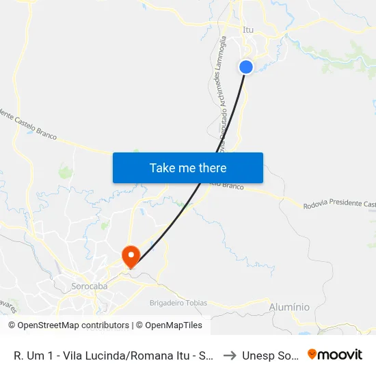 R. Um 1 - Vila Lucinda/Romana Itu - SP 13309-722 Brasil to Unesp Sorocaba map