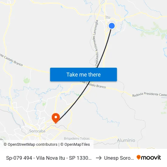 Sp-079 494 - Vila Nova Itu - SP 13304-080 Brasil to Unesp Sorocaba map