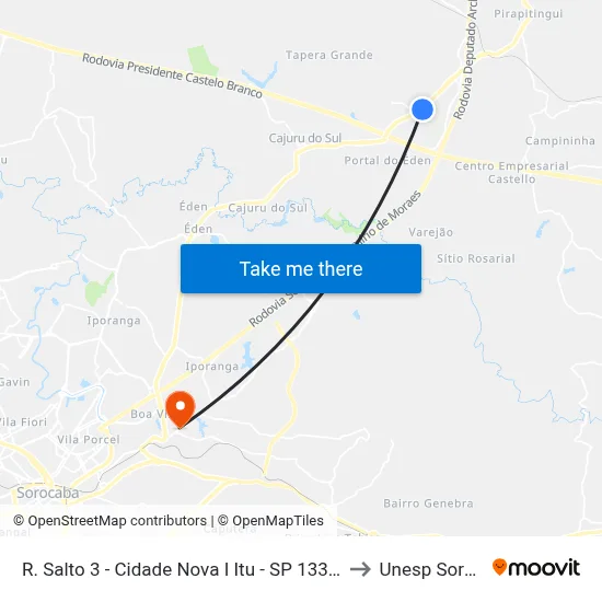 R. Salto 3 - Cidade Nova I Itu - SP 13308-081 Brasil to Unesp Sorocaba map