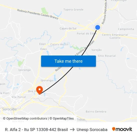 R. Alfa 2 - Itu SP 13308-442 Brasil to Unesp Sorocaba map