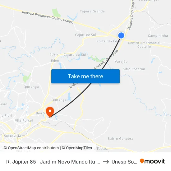 R. Júpiter 85 - Jardim Novo Mundo Itu - SP 13308-420 Brasil to Unesp Sorocaba map