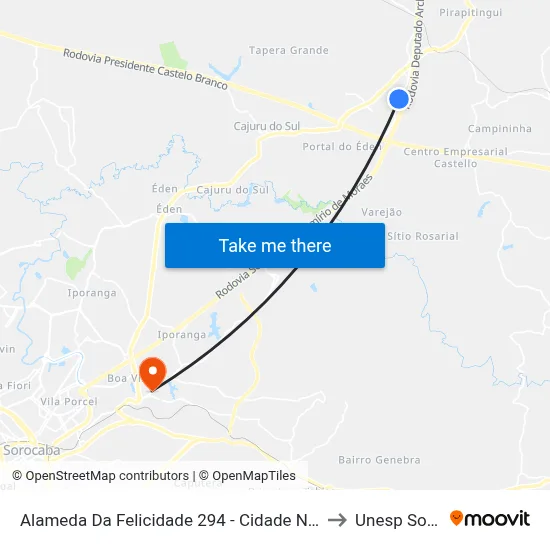 Alameda Da Felicidade 294 - Cidade Nova I Itu - SP Brasil to Unesp Sorocaba map