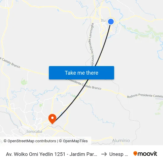 Av. Wolko Orni Yedlin 1251 - Jardim Paraiso II Itu - SP 13302-231 Brasil to Unesp Sorocaba map