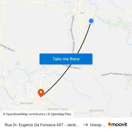 Rua Dr. Eugenio Da Fonseca 697 - Jardim Aeroporto I Itu - SP 13304-650 Brasil to Unesp Sorocaba map