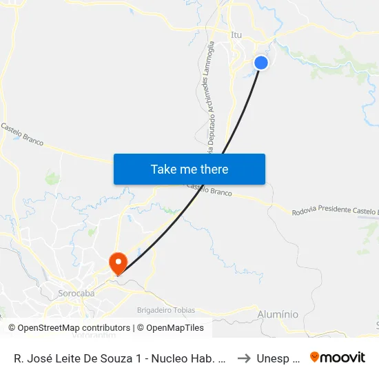 R. José Leite De Souza 1 - Nucleo Hab. Sao Judas Itu - SP 13304-774 Brasil to Unesp Sorocaba map