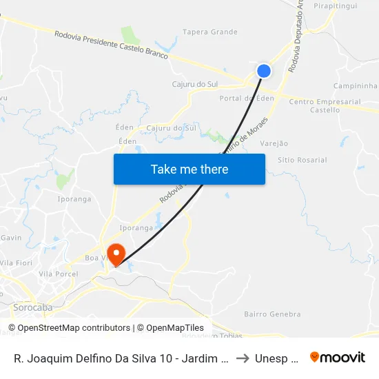 R. Joaquim Delfino Da Silva 10 - Jardim Europa Itu - SP 13308-450 Brasil to Unesp Sorocaba map