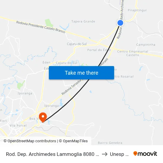 Rod. Dep. Archimedes Lammoglia 8080 - Centro Itu - SP 13300-970 Brasil to Unesp Sorocaba map