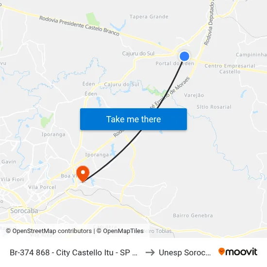 Br-374 868 - City Castello Itu - SP Brasil to Unesp Sorocaba map